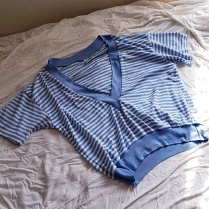 90s deep v striped blouse